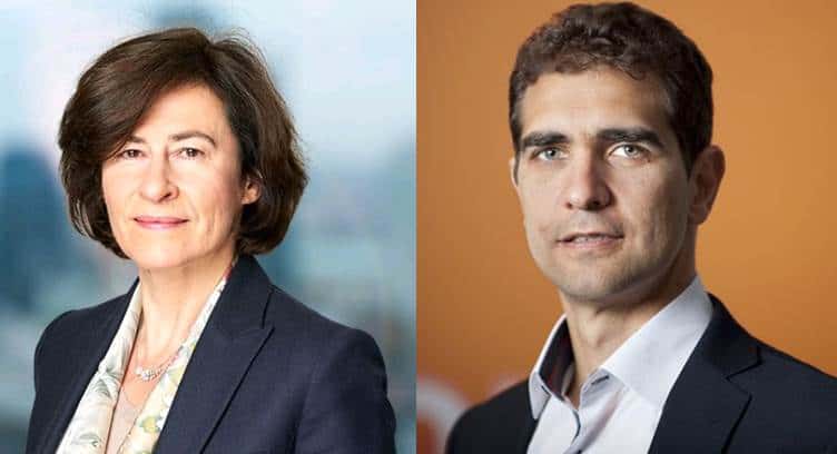 Sandrine Dufour, CEO ad interim of the Proximus Group (left) and Michaël Trabbia  CEO Orange (right)