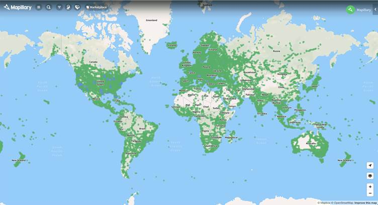 Mapillary map coverage as of June 2020