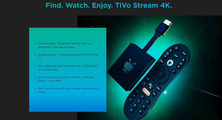 TiVo Launches OTT Streaming Device and New 4K Service in Partnership with Sling TV